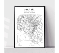 
              Barisal, Bangladesh Scandinavian Style Map Print 
            