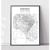 Barisal, Bangladesh Scandinavian Style Map Print 