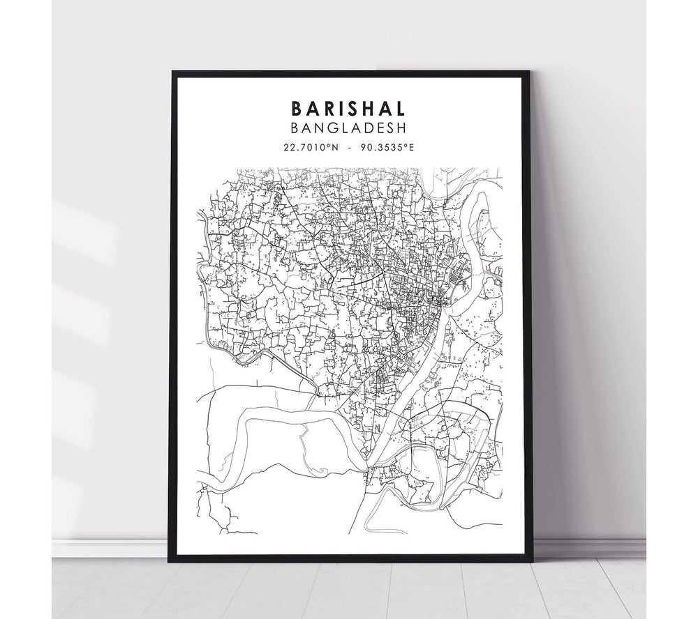 Barisal, Bangladesh Scandinavian Style Map Print 