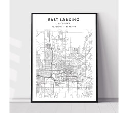 East Lansing, Michigan Scandinavian Map Print 