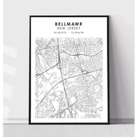 Bellmawr, New Jersey Scandinavian Map Print 