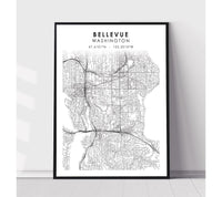 
              Bellevue, Washington Scandinavian Map Print 
            