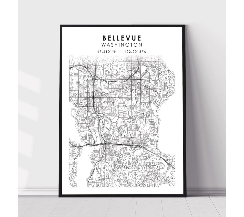 Bellevue, Washington Scandinavian Map Print 