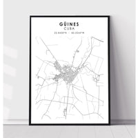 Güines, Cuba Scandinavian Style Map Print 