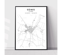 Güines, Cuba Scandinavian Style Map Print 