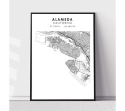 Alameda, California Scandinavian Map Print 