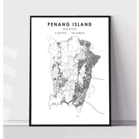 Penang island, Malaysia Scandinavian Style Map Print 