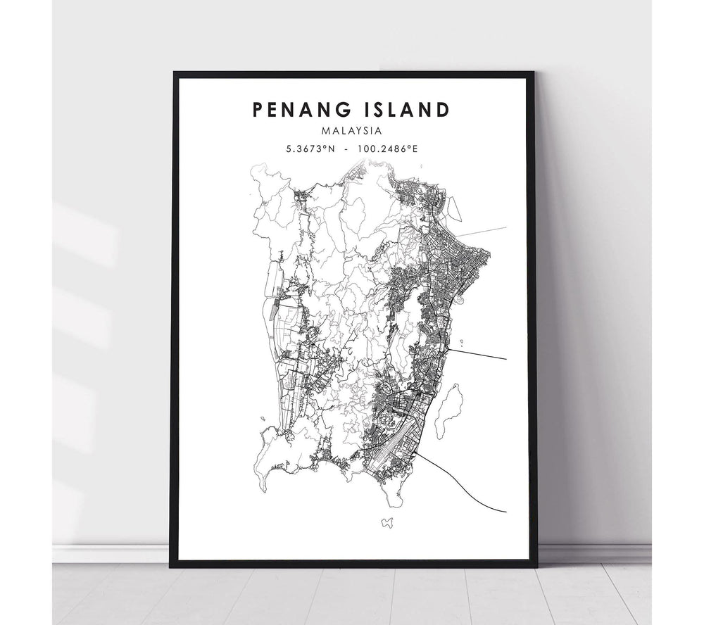 Penang island, Malaysia Scandinavian Style Map Print 