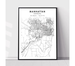 Manhattan, Kansas Scandinavian Map Print 