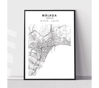 
              Málaga, Spain Scandinavian Style Map Print 
            