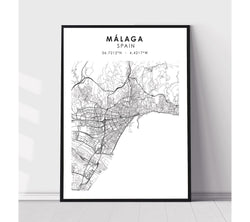 Málaga, Spain Scandinavian Style Map Print 