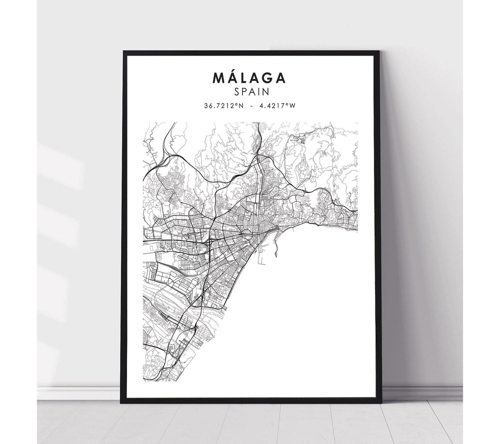 Málaga, Spain Scandinavian Style Map Print 