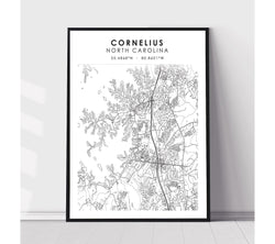 Cornelius North Carolina Scandinavian Map Print 