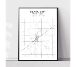 Clara City, Minnesota Scandinavian Map Print 