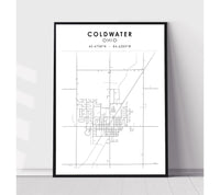 
              Coldwater, Ohio Scandinavian Map Print 
            