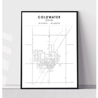 Coldwater, Ohio Scandinavian Map Print 