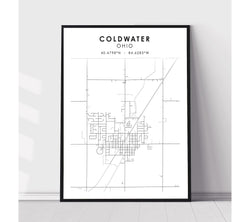 Coldwater, Ohio Scandinavian Map Print 