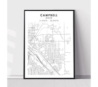 
              Campbell, Ohio Scandinavian Map Print 
            