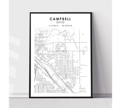 Campbell, Ohio Scandinavian Map Print 