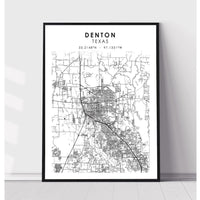 Denton, Texas Scandinavian Map Print 