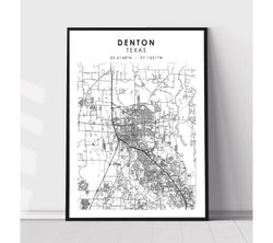 Denton, Texas Scandinavian Map Print 