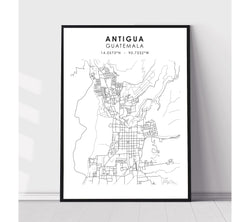 Antigua, Guatemala Scandinavian Style Map Print 