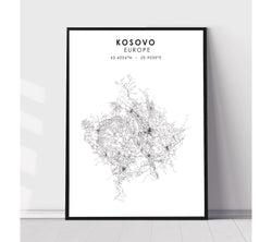 Kosovo Scandinavian Style Map Print 