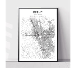 Dublin, California Scandinavian Map Print 