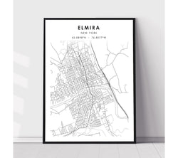 Elmira, New York Scandinavian Map Print 