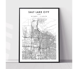 Salt Lake City, Utah Scandinavian Map Print 
