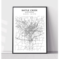 Battle Creek, Michigan Scandinavian Map Print 