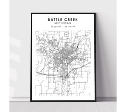 Battle Creek, Michigan Scandinavian Map Print 
