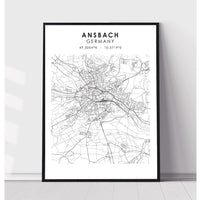 Ansbach, Germany Scandinavian Style Map Print 