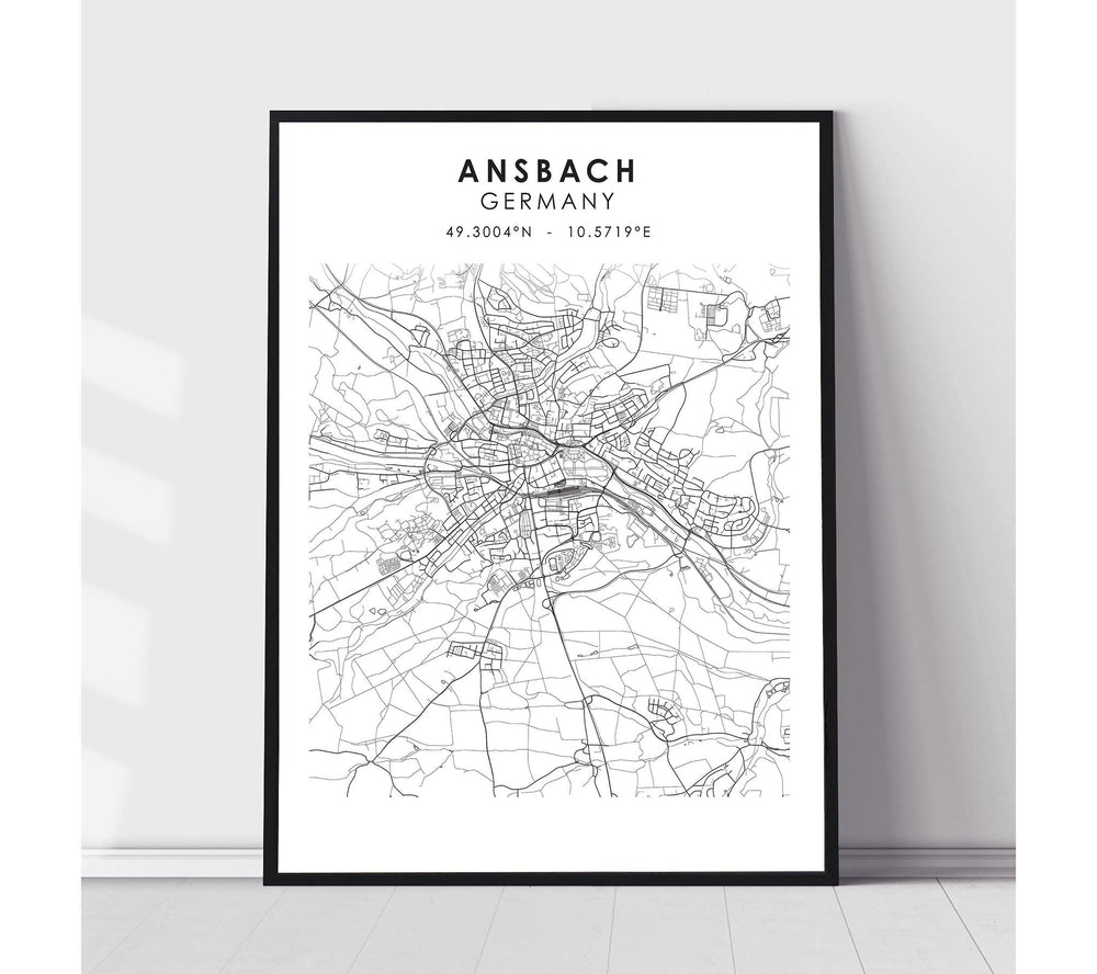 Ansbach, Germany Scandinavian Style Map Print 