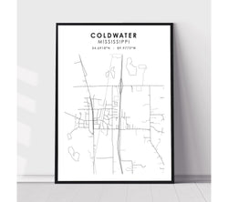 Coldwater, Mississippi Scandinavian Map Print 