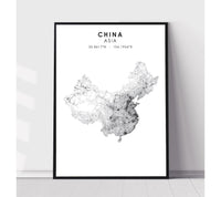 
              China, Asia Scandinavian Style Map Print 
            