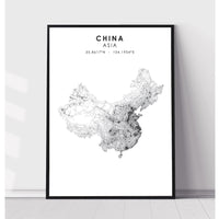 China, Asia Scandinavian Style Map Print 