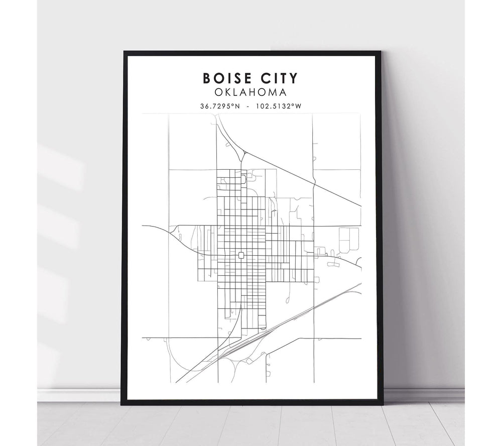 Boise City, Oklahoma Scandinavian Map Print 