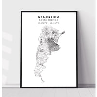 Argentina, South America Scandinavian Style Map Print 