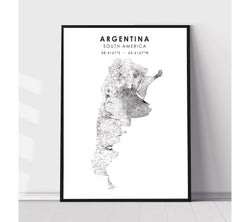 Argentina, South America Scandinavian Style Map Print 