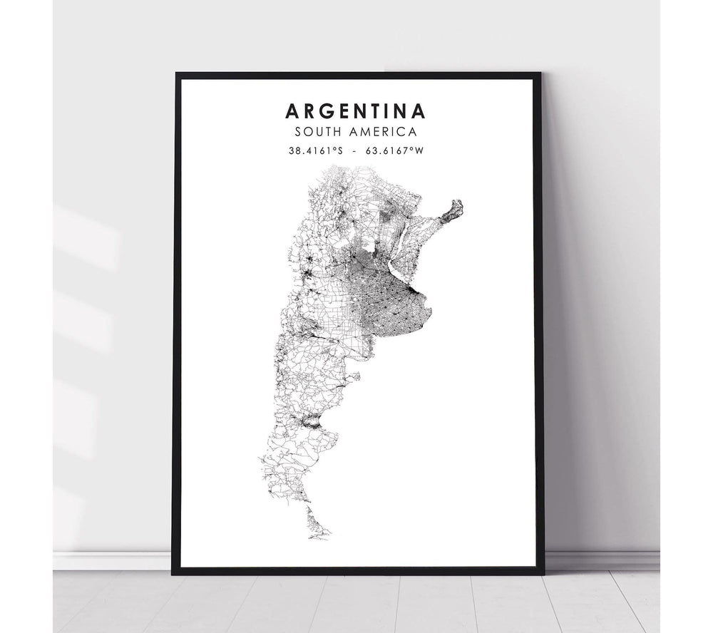 Argentina, South America Scandinavian Style Map Print 