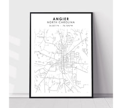 Angier, North Carolina Scandinavian Map Print 