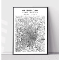 Greensboro, North Carolina Scandinavian Map Print 