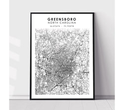 Greensboro, North Carolina Scandinavian Map Print 