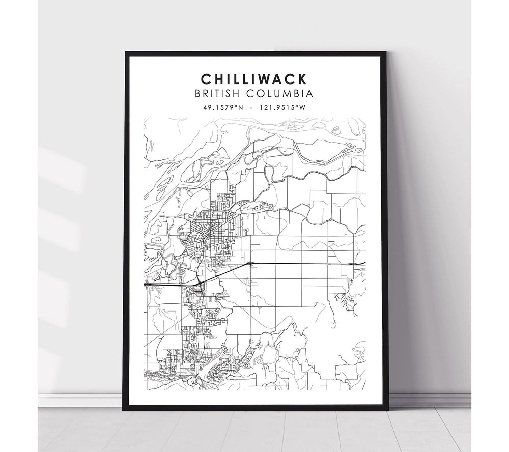 Chilliwack, British Columbia Scandinavian Style Map Print 