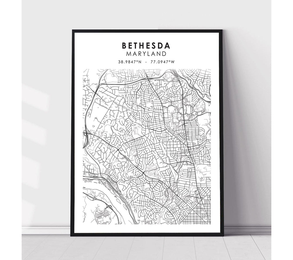 Bethesda, Maryland Scandinavian Map Print 