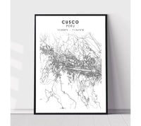 
              Cusco, Peru Scandinavian Style Map Print 
            