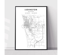 Ludington, Michigan Scandinavian Map Print 