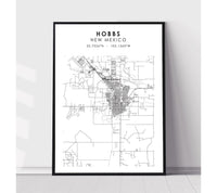 
              Hobbs, New Mexico Scandinavian Map Print 
            