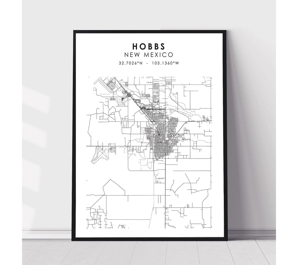 Hobbs, New Mexico Scandinavian Map Print 